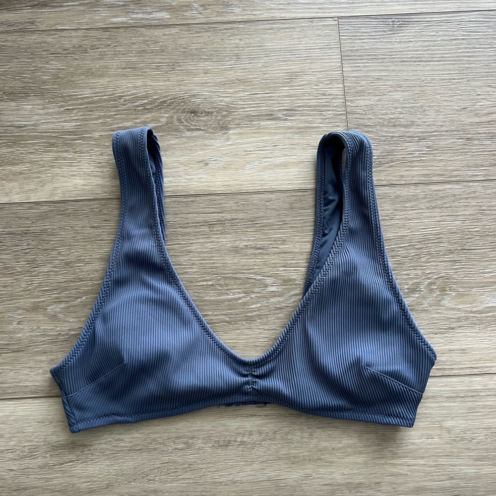 Blue Ribbed aerie bikini top